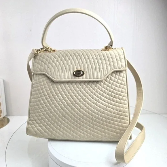 Bally Vintage Cream Quilted Leather Top Handle Bag Crossbody Made in Italy