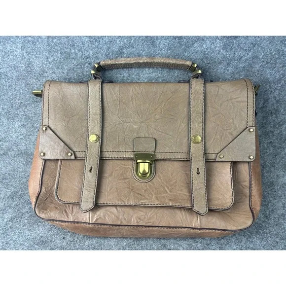 Oryany Satchel Bag Womens Medium Tan Leather Crinkled Flap Top Handle Handbag