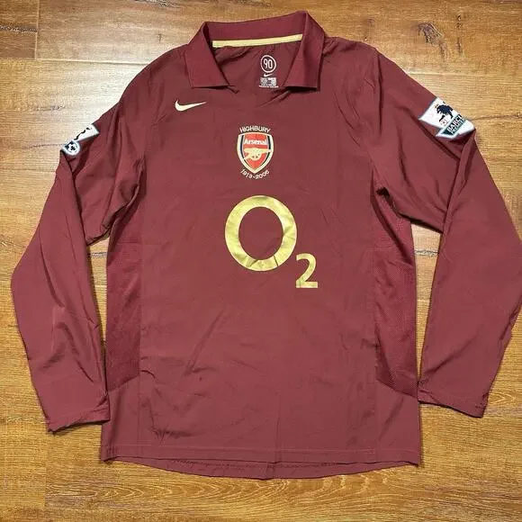 Nike Arsenal Soccer Jersey Mens L Burgundy Long Sleeve Henry #14 Highbury 2006
