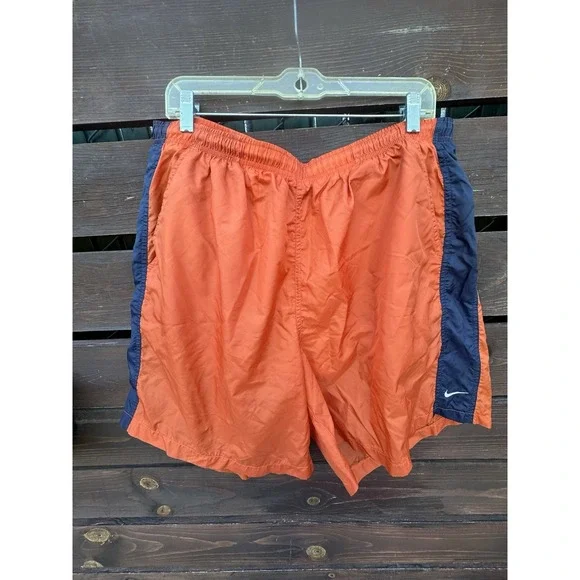 Vtg Y2K Orange Nike Shorts Black Tag Spell Out  Swoosh Nylon ‎ Mesh Lined 2XL