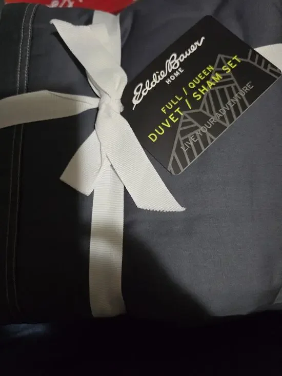Eddie Bauer Home Full/Queen Duvet Sham Set NIP Reversible Black White Plaid