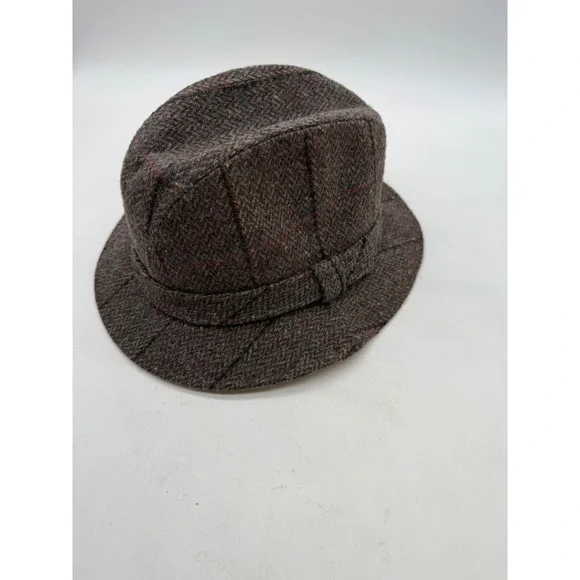 Dorfman Pacific Brown Plaid‎ Wool Blend Fedora Hat Small Made in USA NWT