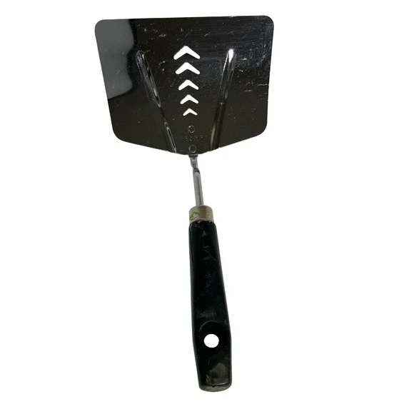 Vintage Androck USA Wide Slotted Spatula Stainless Steel Black Handle Chevron