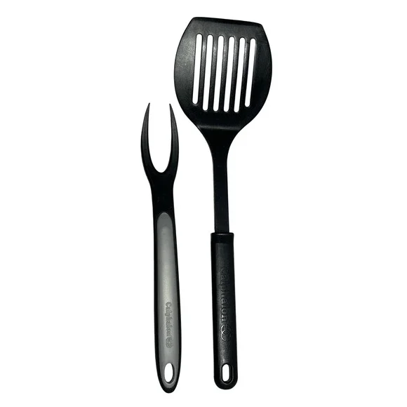 Calphalon Slotted Turner Spatula & Meat Fork Set Black Heat Resistant 400F USA