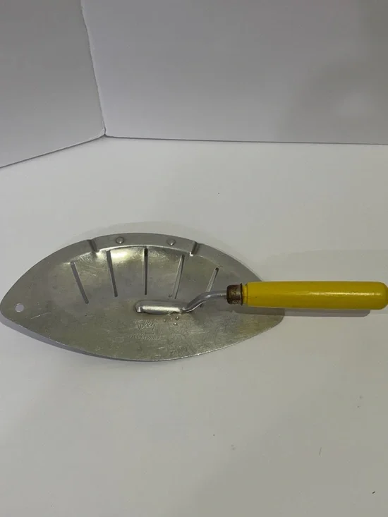 Mid Century Modern Foley Vintage Metal Pot Strainer with Yellow Handle