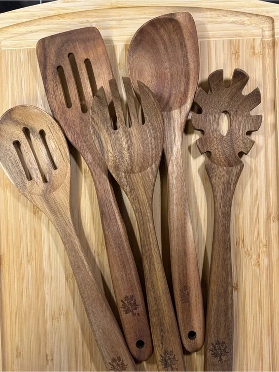 Pioneer Woman Brown Agetha 6-Pc Set Acacia Wood & Bamboo Melamine Crock