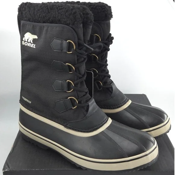 Sorel 1964 Pac Nylon Winter Snow Boots Mens 12 Black Waterproof Insulated NEW