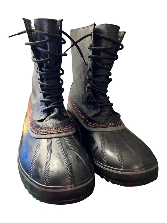 Sorel Black Lace-Up Men's Waterproof Duck Boots with Red Stitching