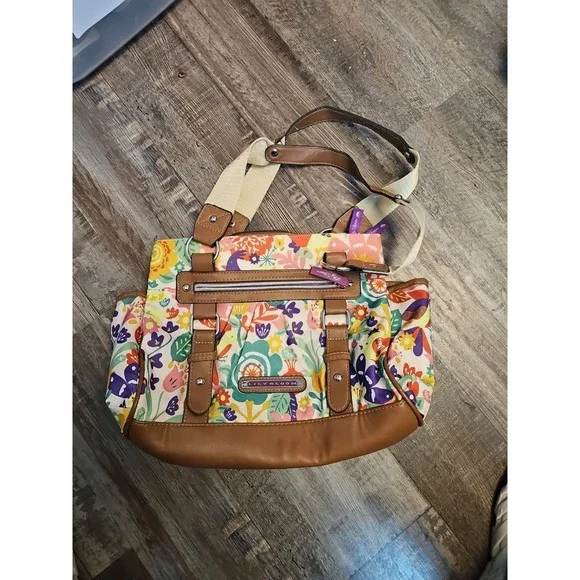 Lily Bloom Purse 12x9 Medium Shoulder Satchel Bag‎ Colorful Floral Strawberry