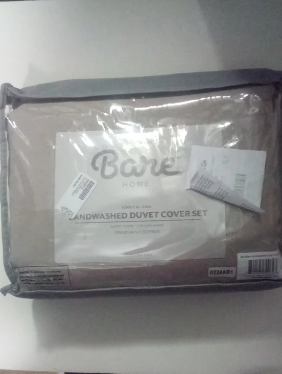 Bare Home Sandwashed Duvet Cover Set King Calif King NWT $79.99 Taupe