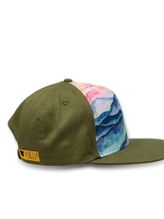 NWOT Vela Apparel Snapback Hat Adjustable Army Green Blue Ridge Mountains