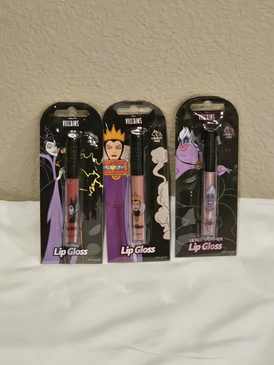 NWT Disney Villains Lip Gloss Trio - Pink, Mauve, Shimmer