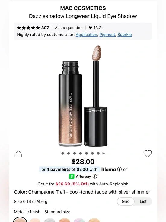 MAC Cosmetics Dazzleshadow longwear liquid eye shadow.