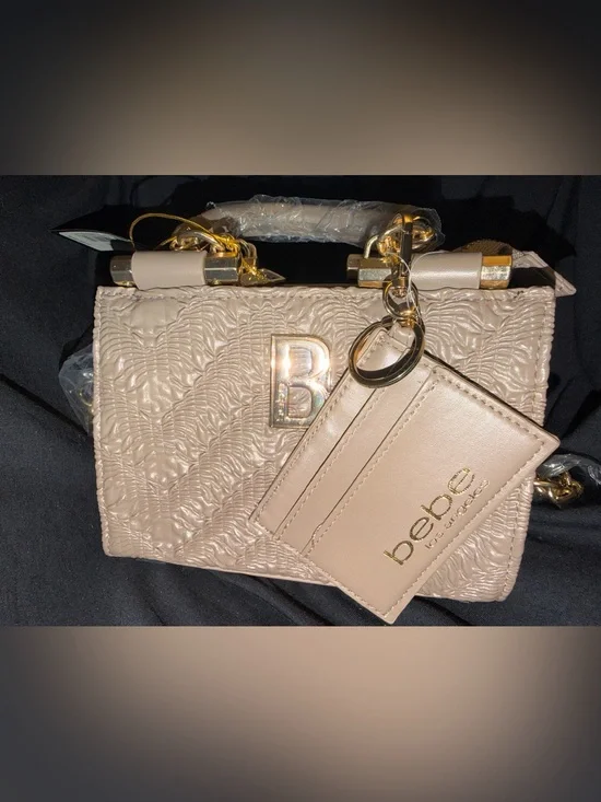 bebe Blush Textured Top-Handle Satchel with Card Holder LT Taupe