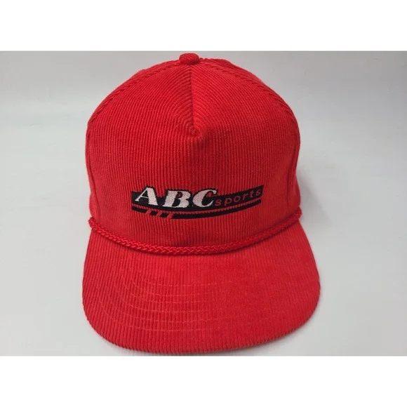 Vintage ABC Sports Corduroy Rope Sportsman Snapback Hat‎ Cap Cotton Casual Red