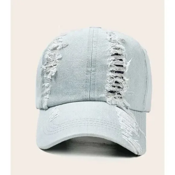 Denim Baseball Cap Distressed‎ Ripped Hat Adjustable One Size Women Men