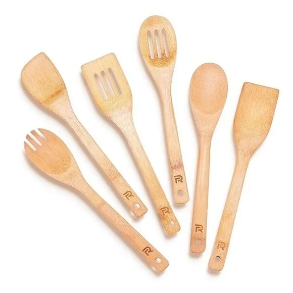 Riveira 6 Piece Bamboo Cooking‎ Utensils Set 100% Organic Wood Kitchen Tools NEW