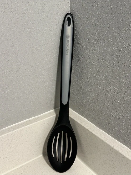 Calphalon Select Slotted Serving‎ Spoon, Nylon/Silicone, Gray/Black, 13.5