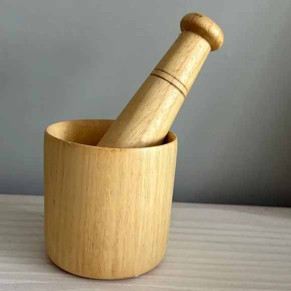 Wooden Mortar and Pestle Set - Natural Light‎ Wood