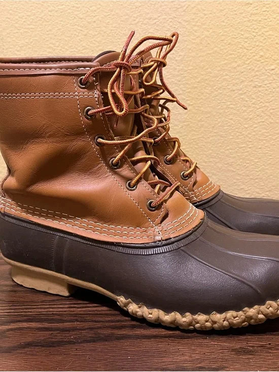 L.L.Bean Men's 8” Duck Boots Gore-Tex/Thinsulate Brown/Tan Leather SIZE 9 D