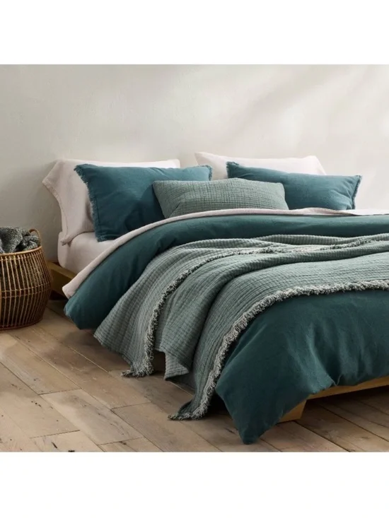 Casaluna King Dark Teal Blue Heavyweight Linen Blend Duvet Cover Set