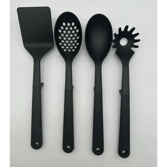 Ninja 4 Piece Cooking Utensil Set Black Spatula Spoon Slotted Spoon Pasta Fork