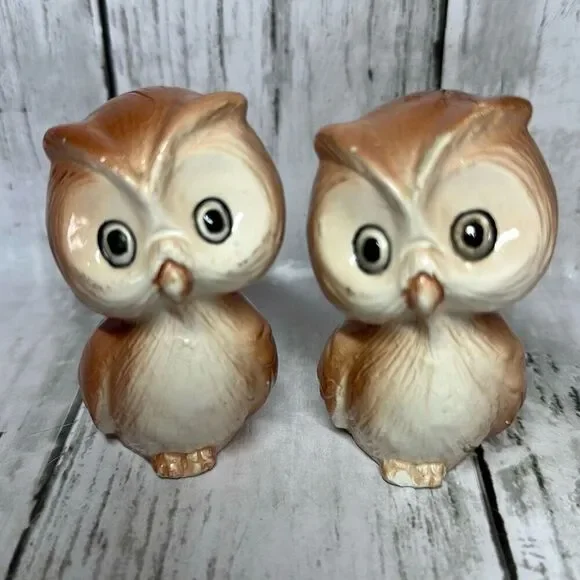 Vintage‎ Owl Salt And Pepper Shaker Set Japan 2.25” CHIPS