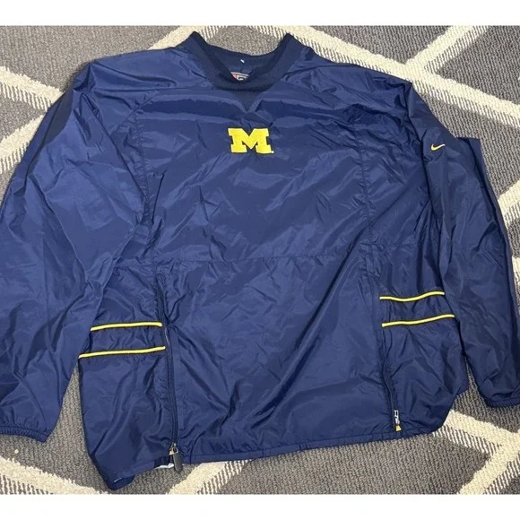 VTG University Of Michigan Nike Blue Mens XXL‎ Windbreaker Pullover Sweater UOM