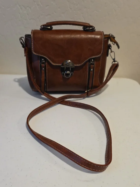 Brown Leather Crossbody Satchel Handbag