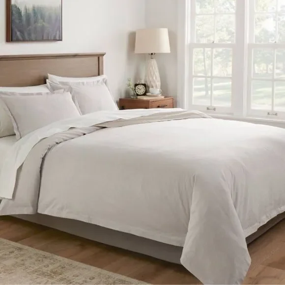 Full/Queen Cotton‎ Linen Chambray Duvet Cover & Sham Set Light Gray - Threshold