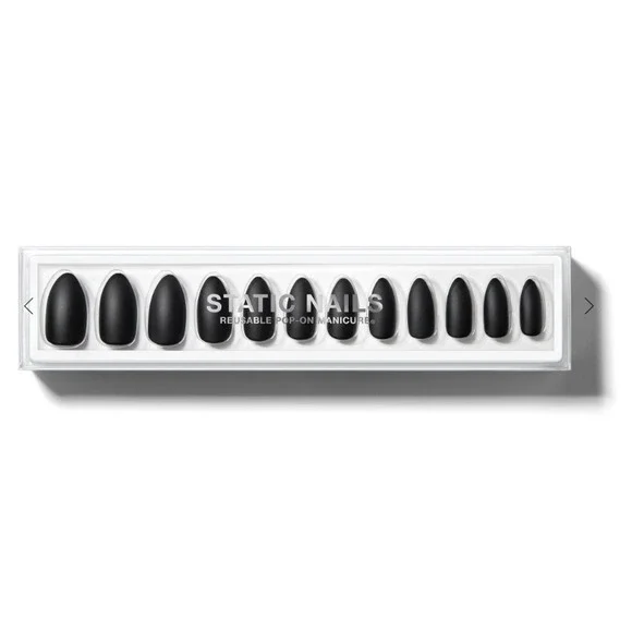 Static Nails Reusable Pop-On Manicure Matte Black Round Short 32 Nails Adhesive