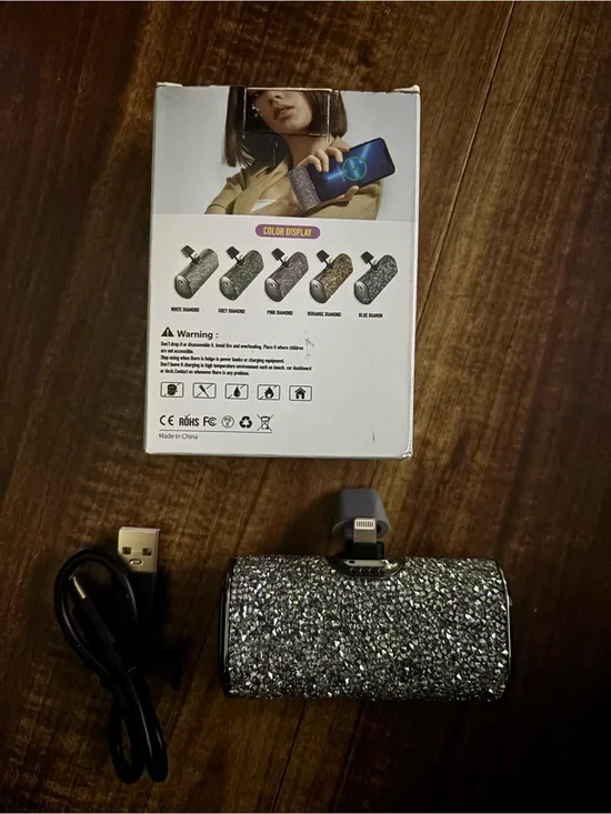 Silver Rhinestone Portable Phone Charger Power Bank