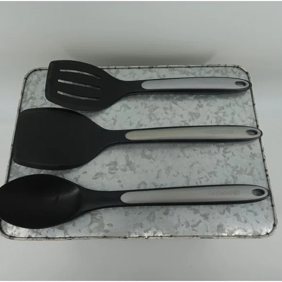 Calphalon Nylon Kitchen Utensil Set 3pc Slotted Turner Solid Spatula Spoon Black