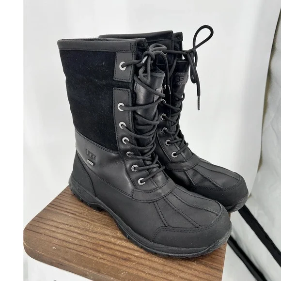 UGG Adirondack II Black Waterproof Leather Suede Winter Boots Mens 10 5521
