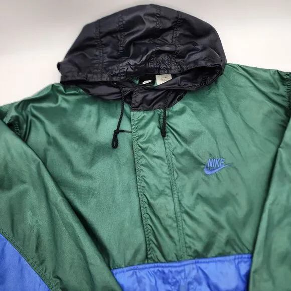 Nike VTG 90s Shiny Ripstop Nylon Colorblock Swoosh Logo jacket M  SEE‎ PHOTOS