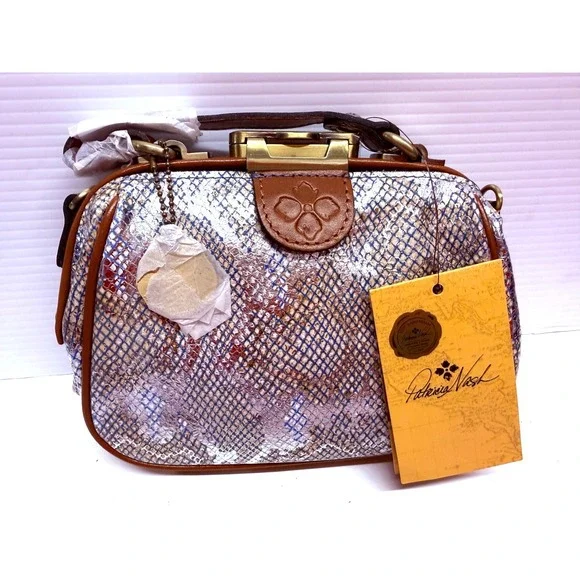 Patricia Nash Metallic Phyton Satchel Antica Small Leather Frame Purse NWT