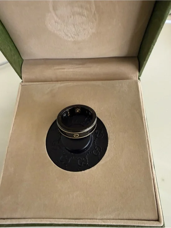 Gucci Black and Gold Double-Band Logo Ring