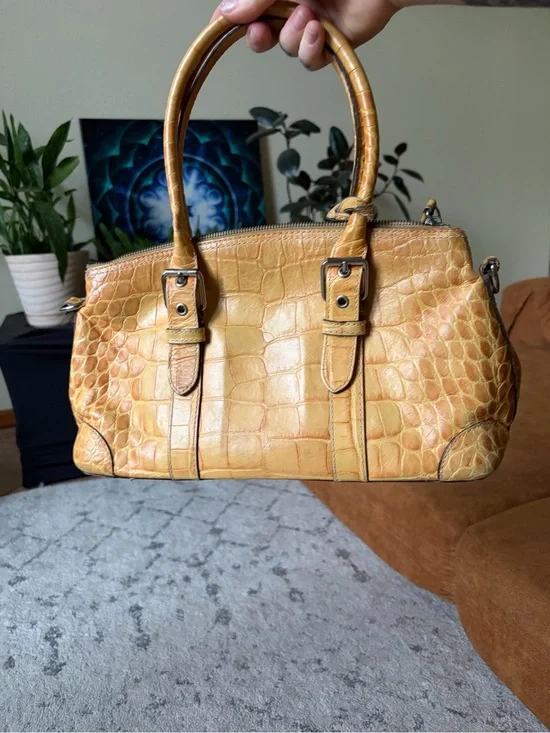 Dooney & Bourke Croc-Embossed Yellow Leather Handbag