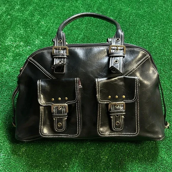 Y2K Gothic Aesthetic Black Medium Sim Leather Satchel Bag Purse