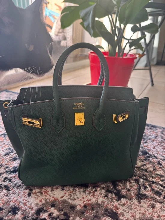 & Other Stories Dark Green Leather Top-Handle Satchel with Gold Hardware New 🆕