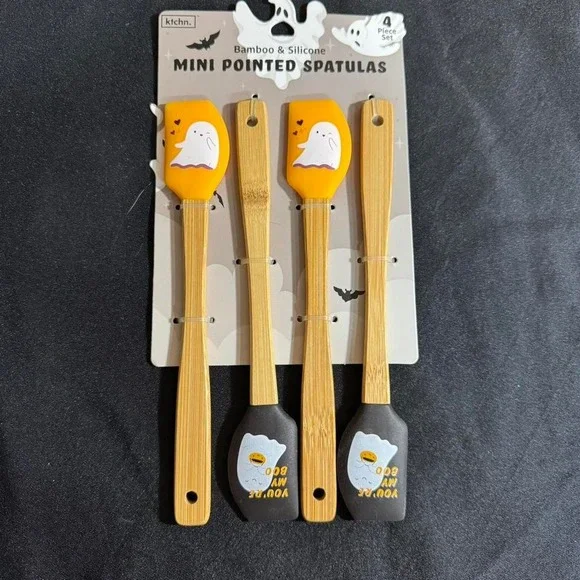 Halloween Bamboo and silicone mini pointed spatulas in orange and‎ black NEW