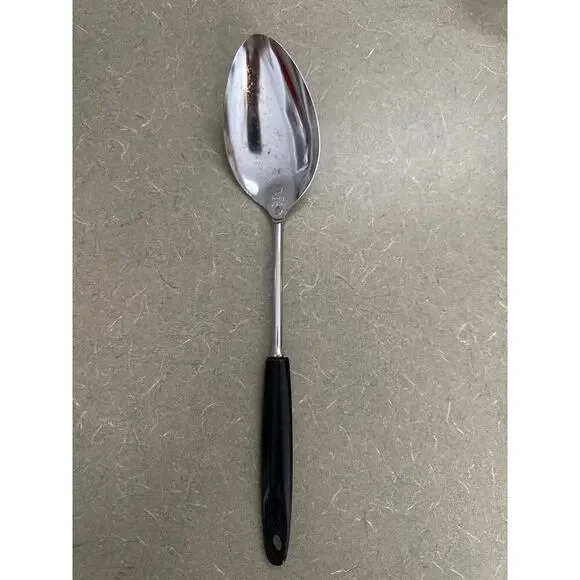 Vintage EKCO Solid Serving Spoon 12” Chromium Plated USA Black Handle