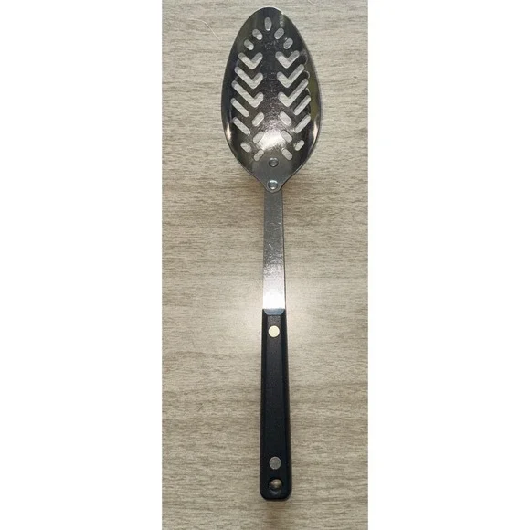 EKCO Flint Arrowhead Stainless Vanadium Slotted Serving Spoon Black Handle USA