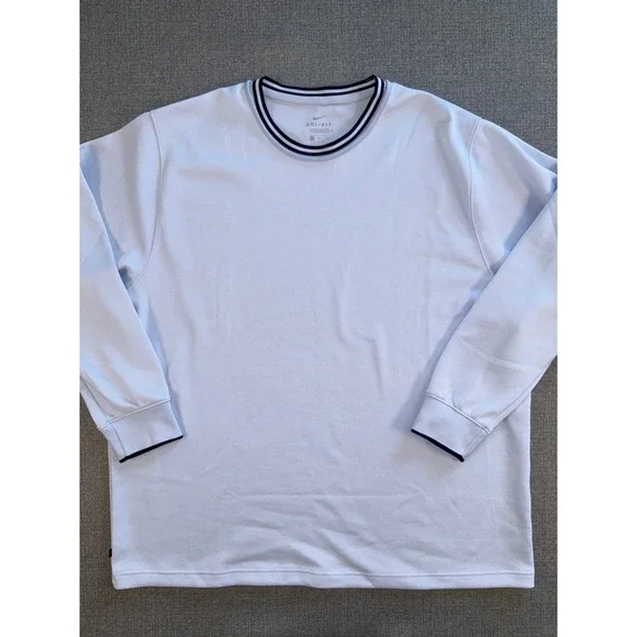 Nike Dri-FIT Mens 2XL Light Blue Long Sleeve Training Shirt Sweatshirt Golf Crew
