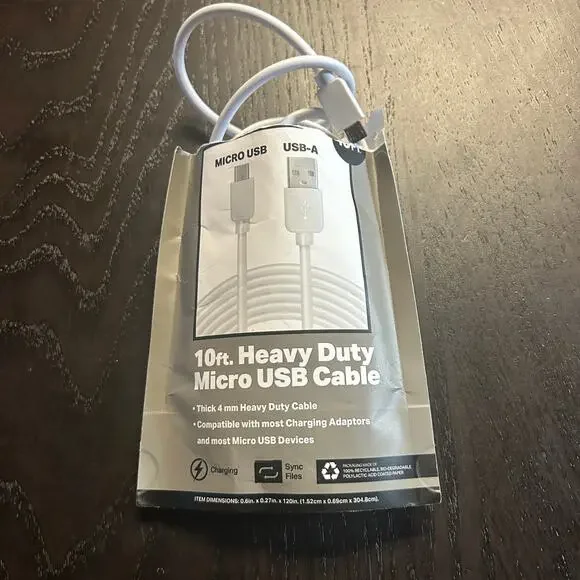 10 Ft Foot Heavy Duty Micro USB USB-A Cable Charger