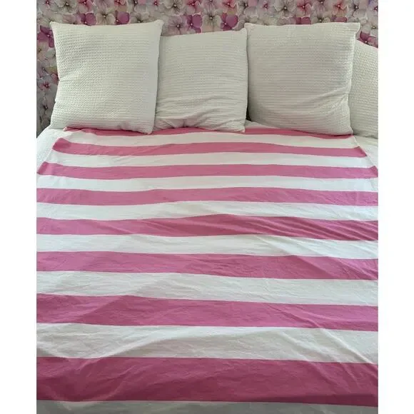 Pottery Barn Kids Twin Duvet Cover Pink White Stripe Cotton Girl Bedroom Bedding