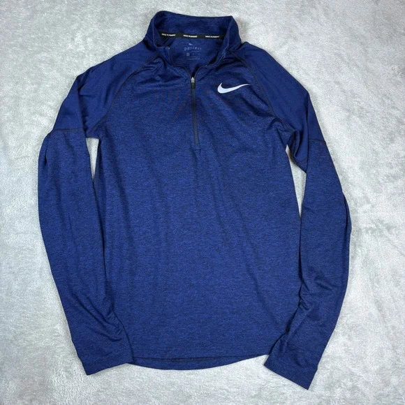 Nike Pullover Mens Small Dri-FIT Running 1/4 Zip Heathered Blue Stretch Active‎