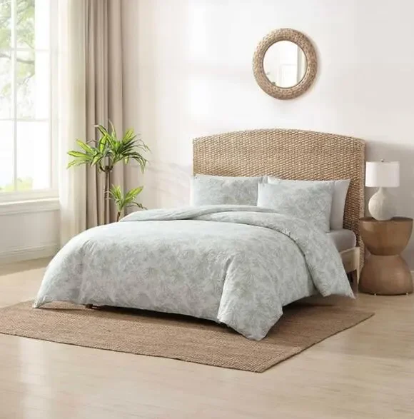 Tommy Bahama 3 Piece 100% Cotton Queen Duvet Cover Set- Pen and Ink Light Green