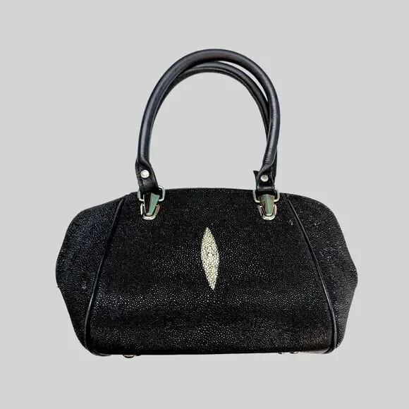 Vintage Stingray Leather Purse Handbag Satchel Black Exotic Genuine Shagreen