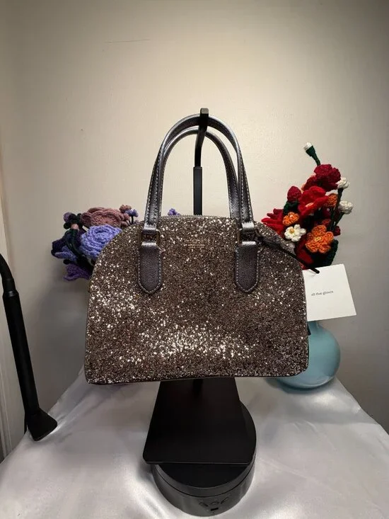 Kate Spade Sparkly Glitter Handbag With Metallic Handles & Gold Accents EUC